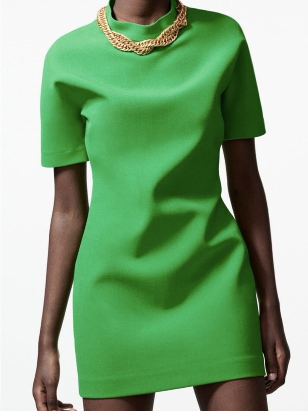 Zara Bright Green Mini Dress with Short Sleeves